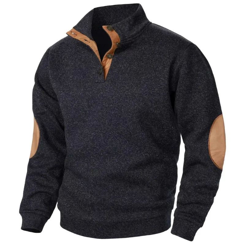 Olvoria | Men's Quarter-Zip Pullover Sweatshirt with Suede Patches