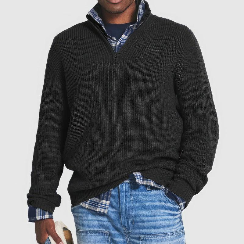 Olvoria | Men's Quarter-Zip Ribbed Knit Sweater