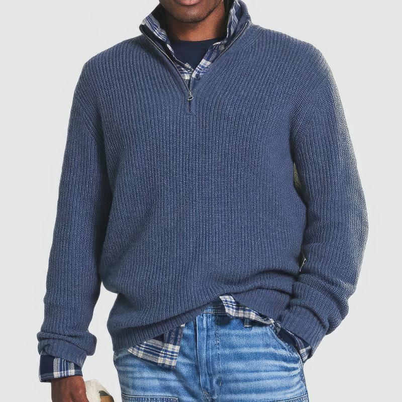 Olvoria | Men's Quarter-Zip Ribbed Knit Sweater