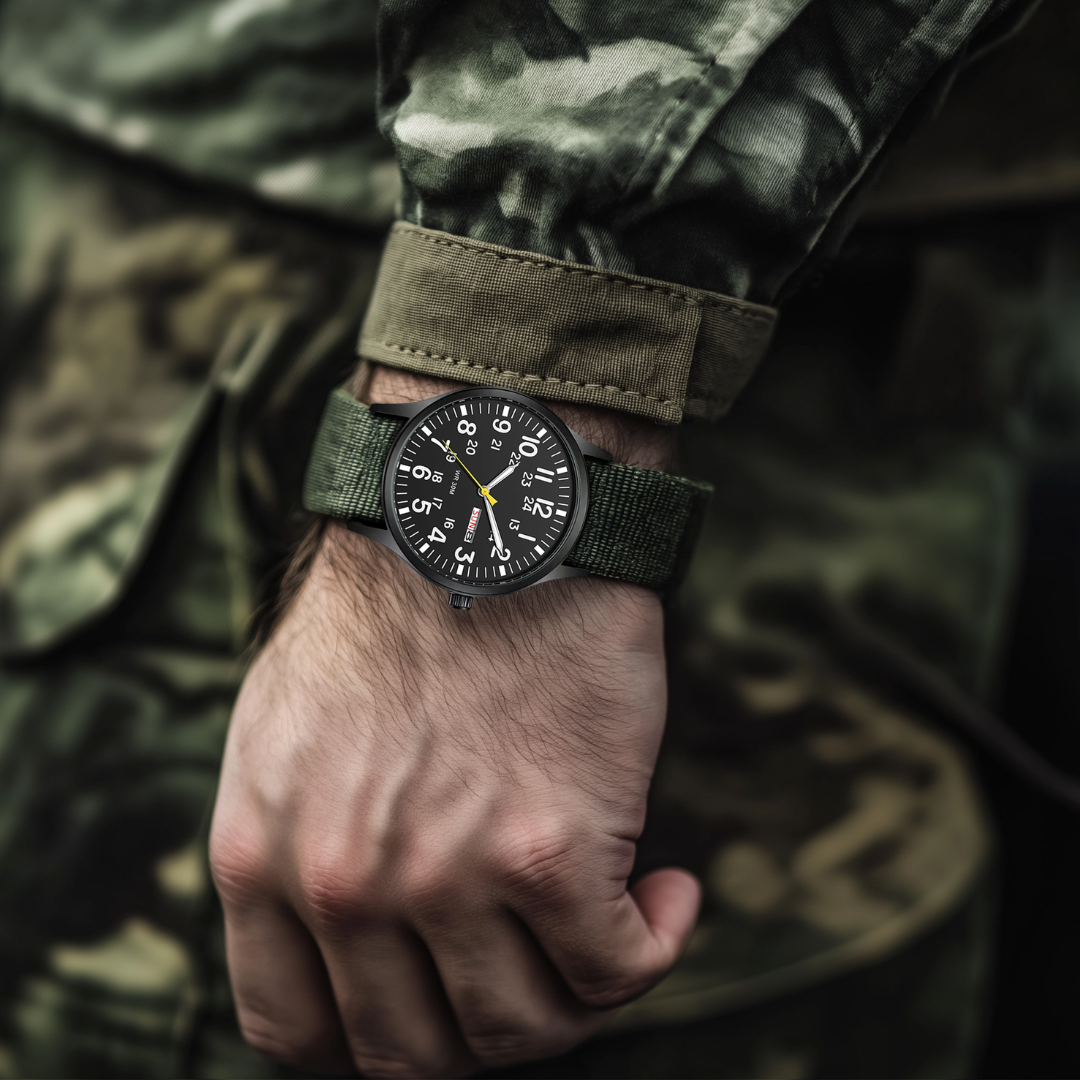 Olvoria | Men's Robust Outdoor Watch – Waterproof Military Style in Stainless Steel