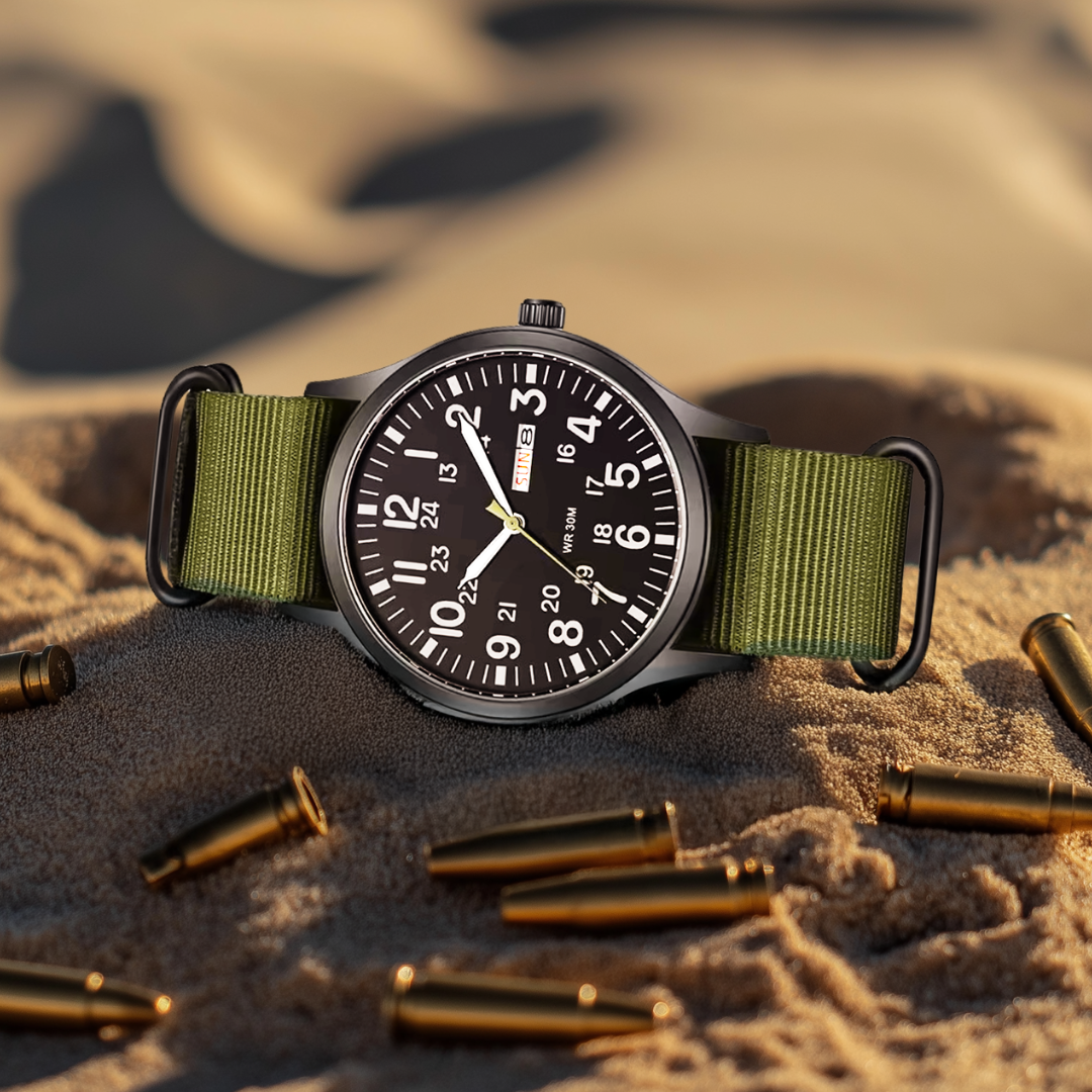 Olvoria | Men's Robust Outdoor Watch – Waterproof Military Style in Stainless Steel