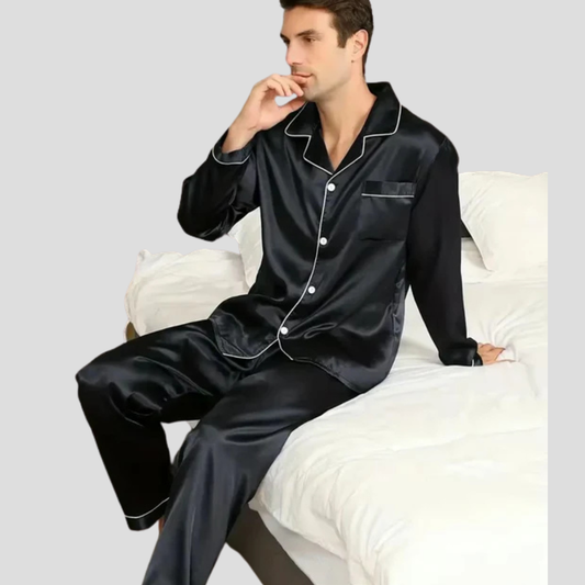 Olvoria | Men's Satin Pajama Set with Piping