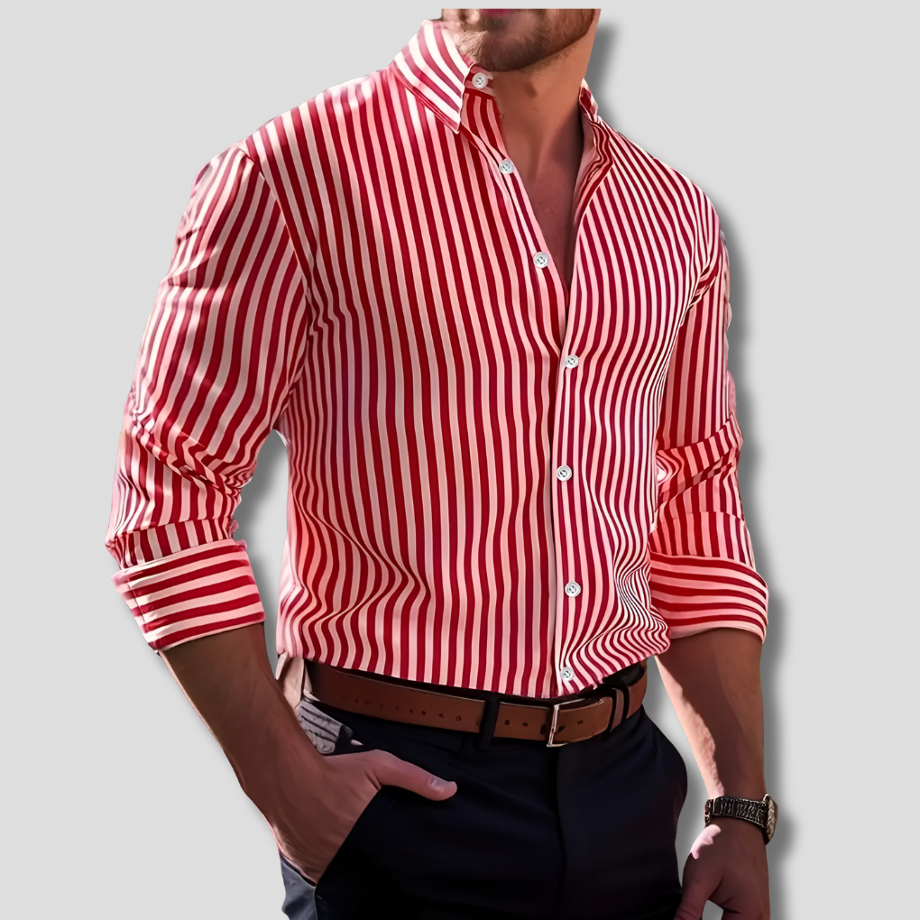 Olvoria | Men's Striped Button-Up Dress Shirt
