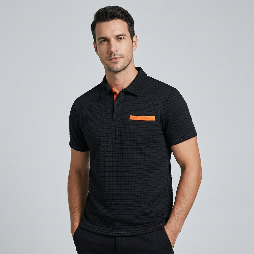 Olvoria | Men's Textured Polo Shirt with Contrast Pocket