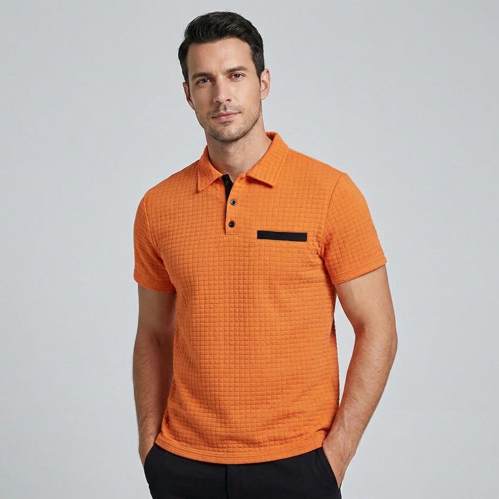 Olvoria | Men's Textured Polo Shirt with Contrast Pocket