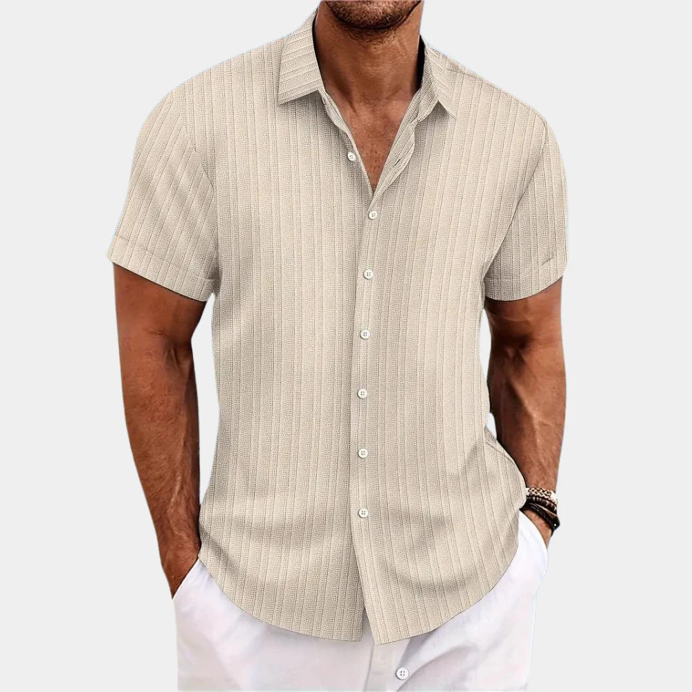Olvoria | Men's Textured Short Sleeve Button-Up Shirt