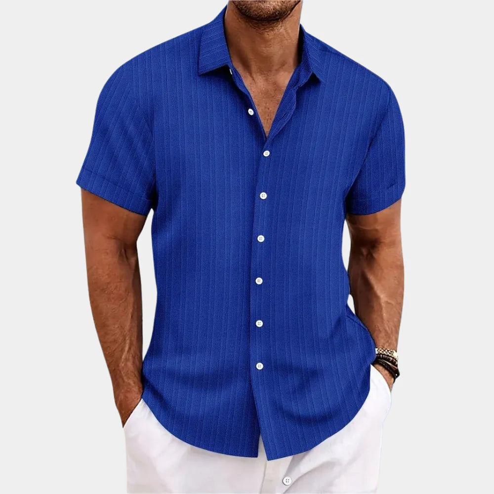 Olvoria | Men's Textured Short Sleeve Button-Up Shirt