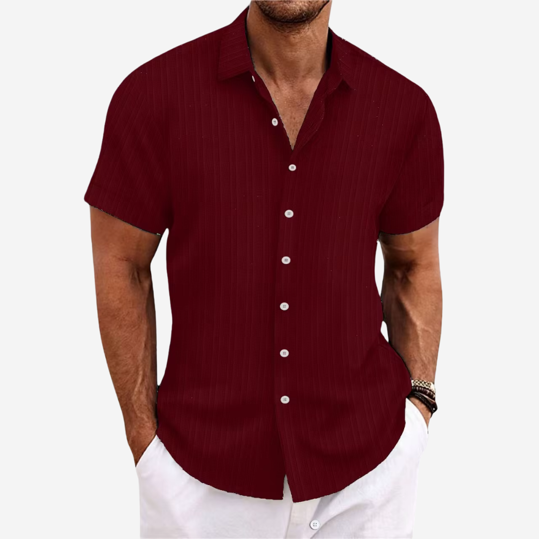 Olvoria | Men's Textured Short Sleeve Button-Up Shirt