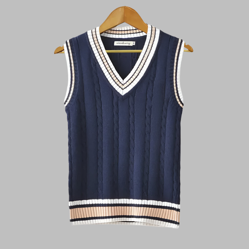 Olvoria | Men's V-Neck Sweater Vest with Stripes