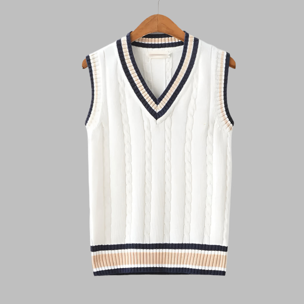 Olvoria | Men's V-Neck Sweater Vest with Stripes
