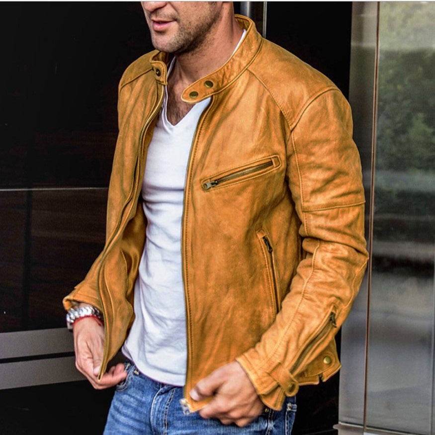 Olvoria | Men's Waterproof Leather Jacket with Zipper Pockets