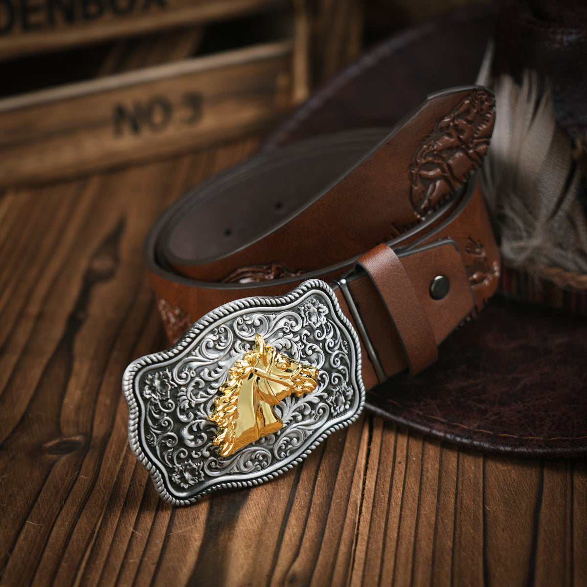 Olvoria | Men's Western Style Belt – Vegan Leather Belt with Sturdy Metal Buckle