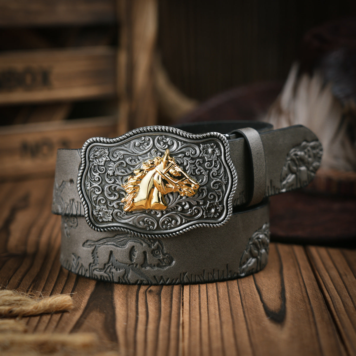Olvoria | Men's Western Style Belt – Vegan Leather Belt with Sturdy Metal Buckle