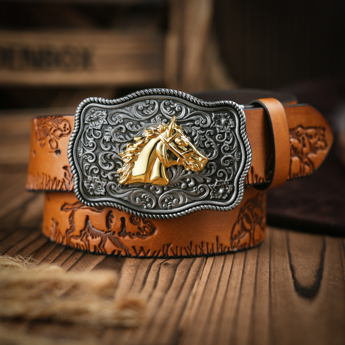 Olvoria | Men's Western Style Belt – Vegan Leather Belt with Sturdy Metal Buckle