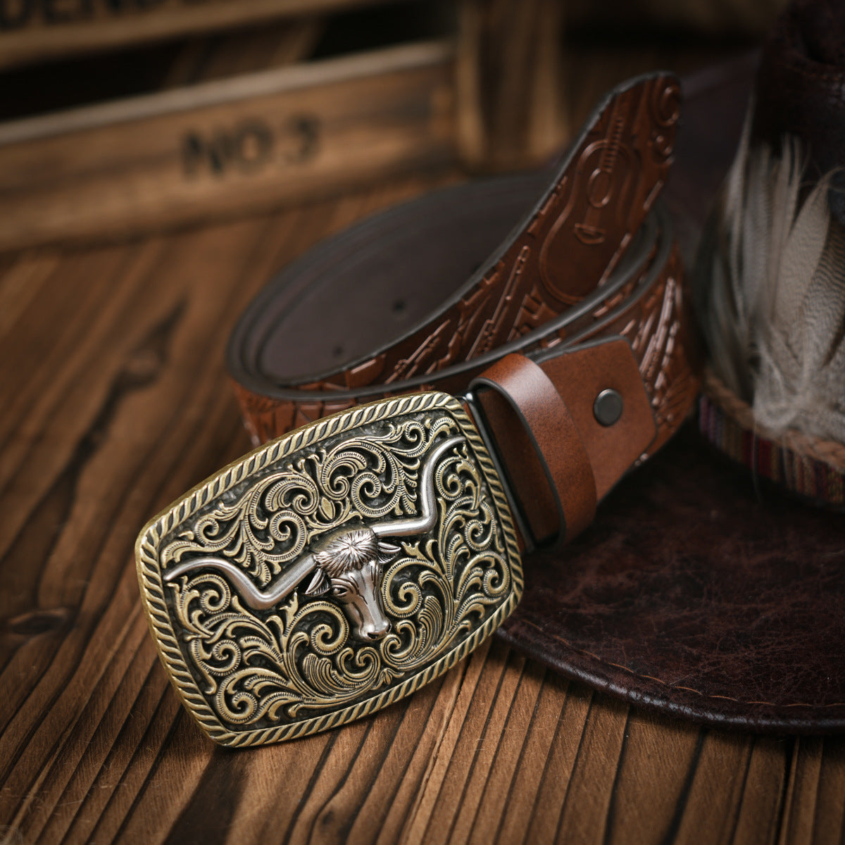 Olvoria | Men's Western Style Belt – Vegan Leather Belt with Sturdy Metal Buckle
