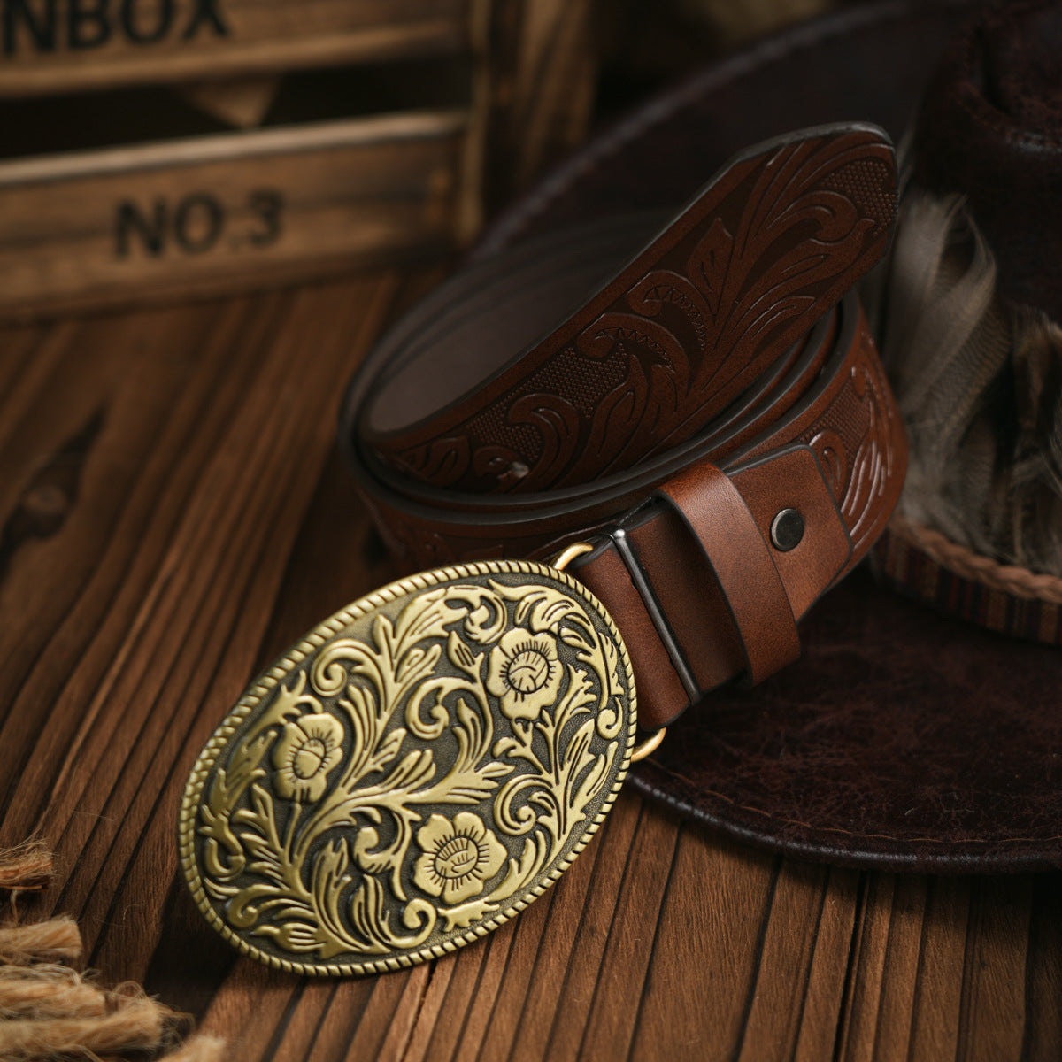 Olvoria | Men's Western Style Belt – Vegan Leather Belt with Sturdy Metal Buckle