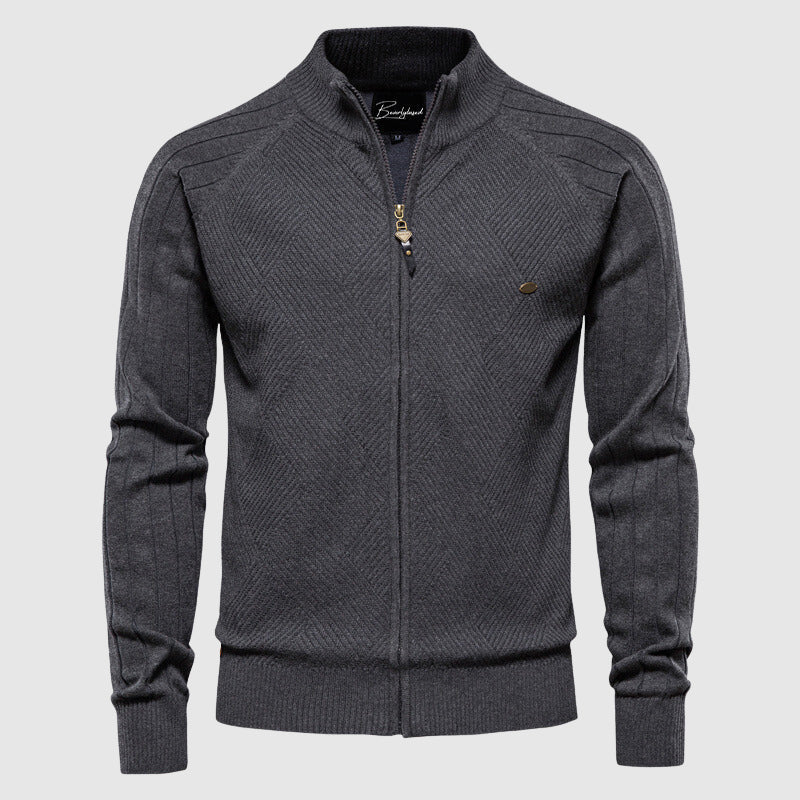 Olvoria | Men's Zip-Up Knit Cardigan with Diamond Stitch