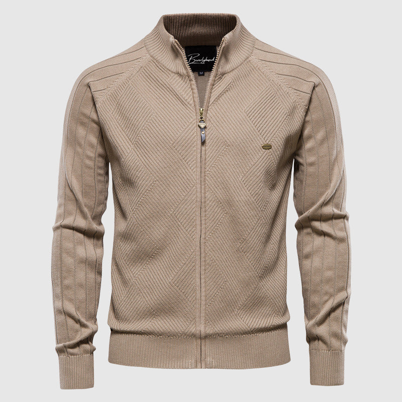 Olvoria | Men's Zip-Up Knit Cardigan with Diamond Stitch