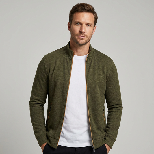 Olvoria | Men's Zip-Up Knit Jacket with Stand Collar