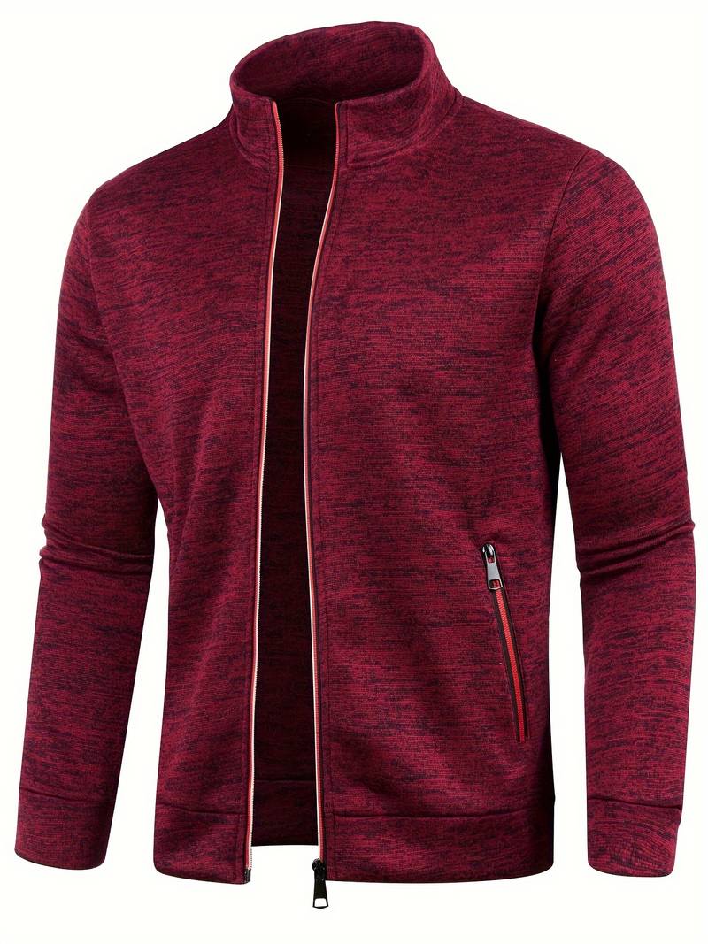 Olvoria | Men's Zip-Up Knit Jacket with Stand Collar
