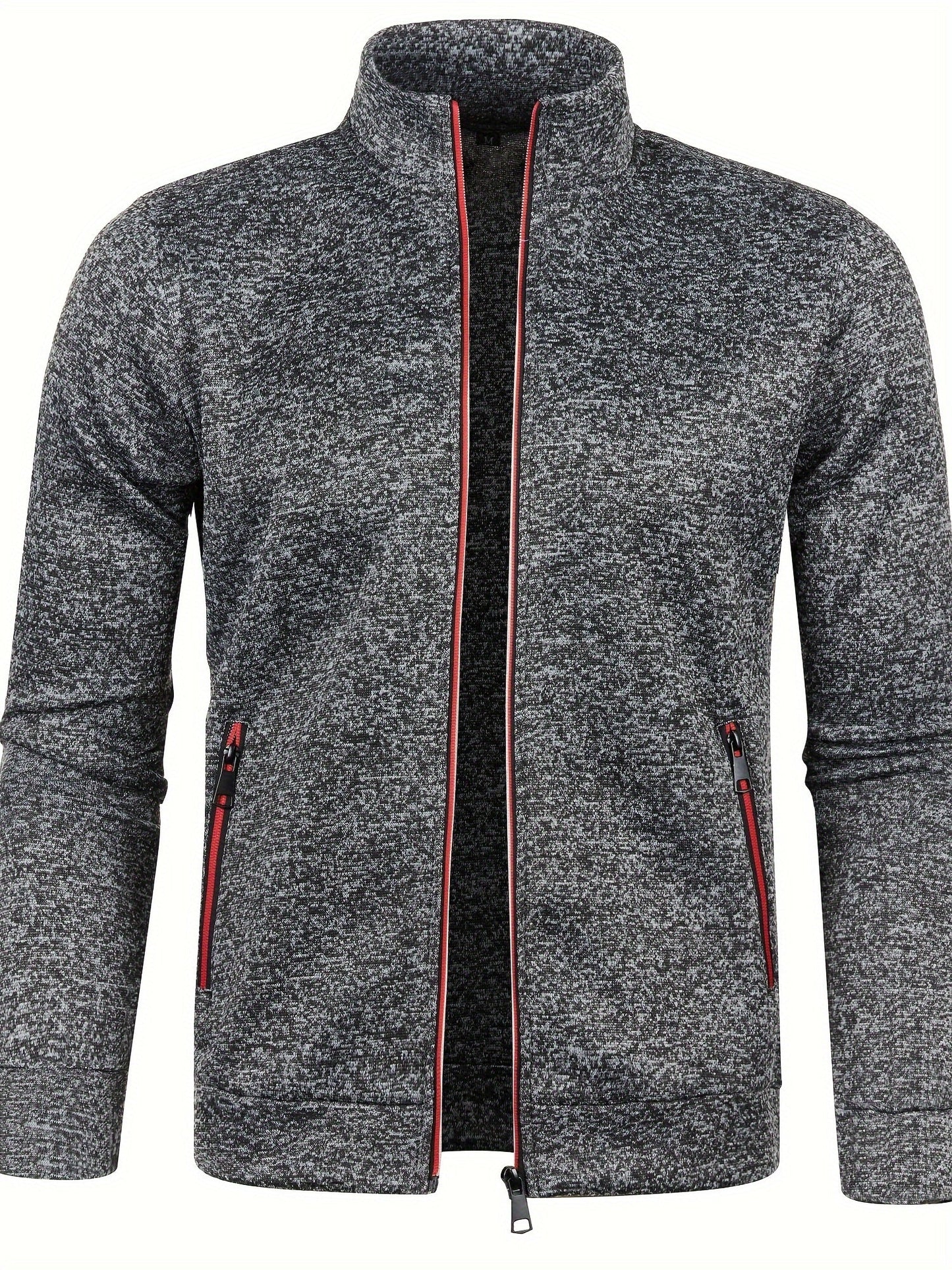 Olvoria | Men's Zip-Up Knit Jacket with Stand Collar