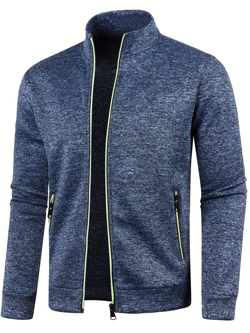 Olvoria | Men's Zip-Up Knit Jacket with Stand Collar
