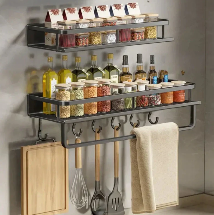 Olvoria | Metal Wall Shelf for Kitchen | Space-Saving Storage | Black