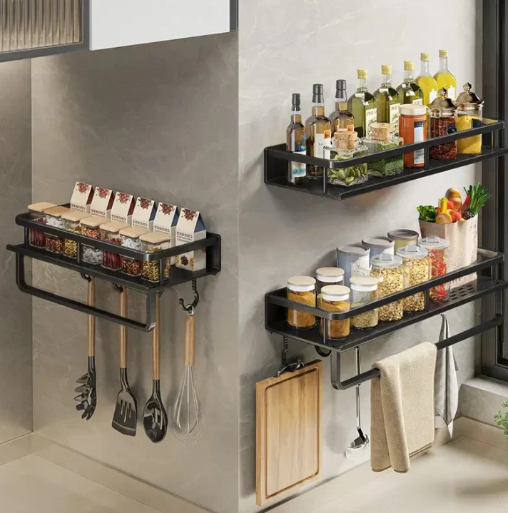 Olvoria | Metal Wall Shelf for Kitchen | Space-Saving Storage | Black