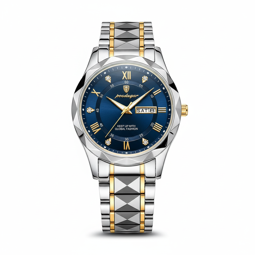Olvoria Model 615 | Luxury Men's Watch | Japanese MIYOTA Quartz Movement | 316L Stainless Steel Case | Hardlex Crystal Glass | 3 ATM Waterproof | Luminous Indices & Date