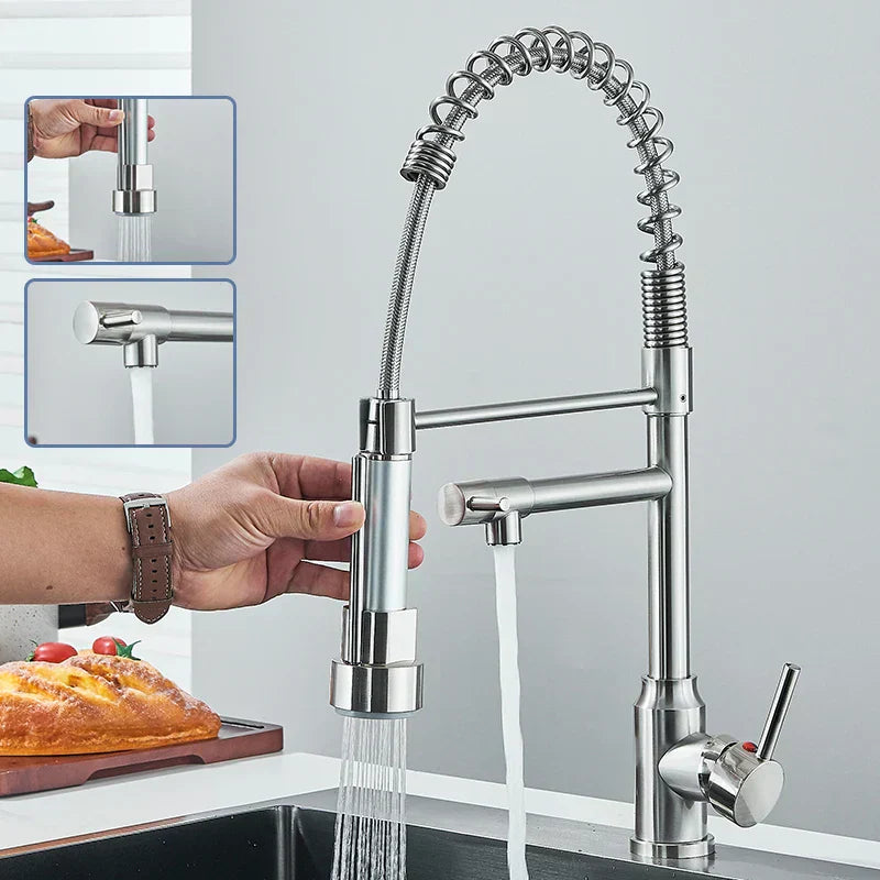 Olvoria | NickelFlex Kitchen Faucet | 360° Rotation | Stainless Steel