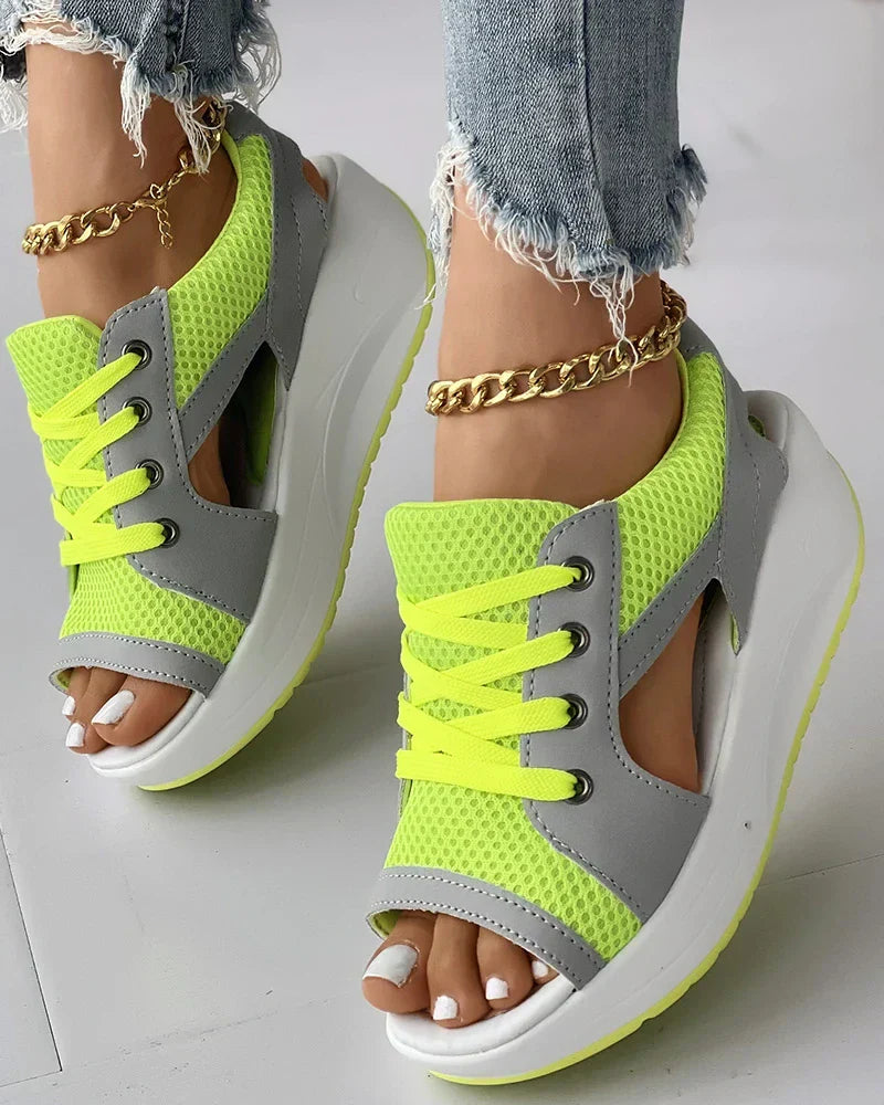 Olvoria - Orthopedic Muffin Sandals with Cutout and Lacing