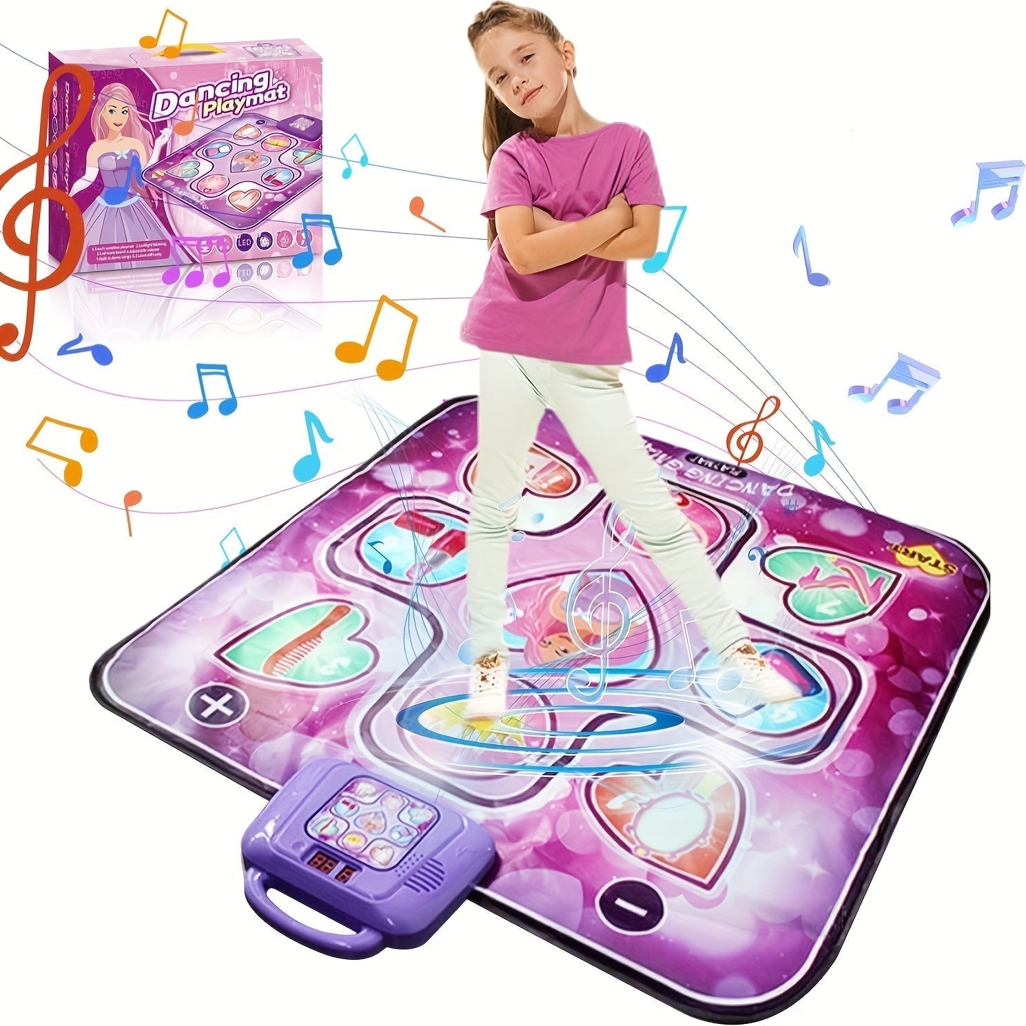 Olvoria | Pink Dance Mat for Kids with Scoring Function and Rhythmic Games – No TV – DanceFun Mat