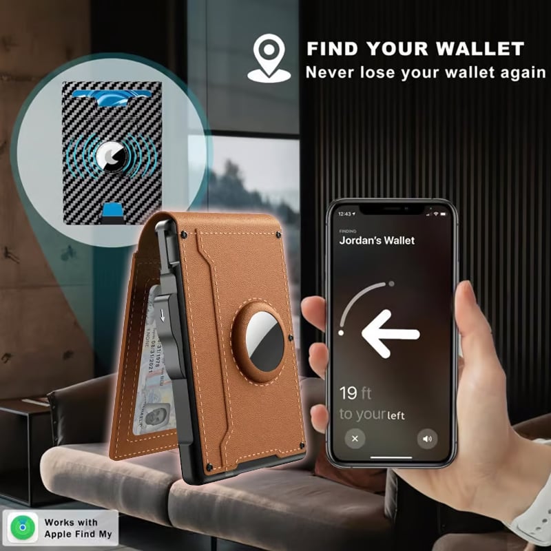 Olvoria | Pop Up Aluminum Bag Money Clip Slim Leather Slots Credit Card Holder RFID Blocking Bifold Minimalist Wallet