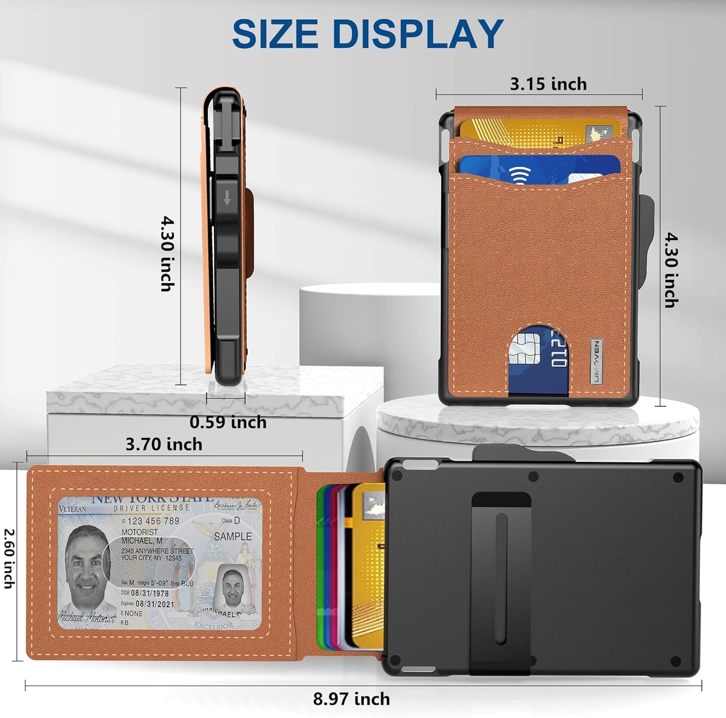 Olvoria | Pop Up Aluminum Bag Money Clip Slim Leather Slots Credit Card Holder RFID Blocking Bifold Minimalist Wallet