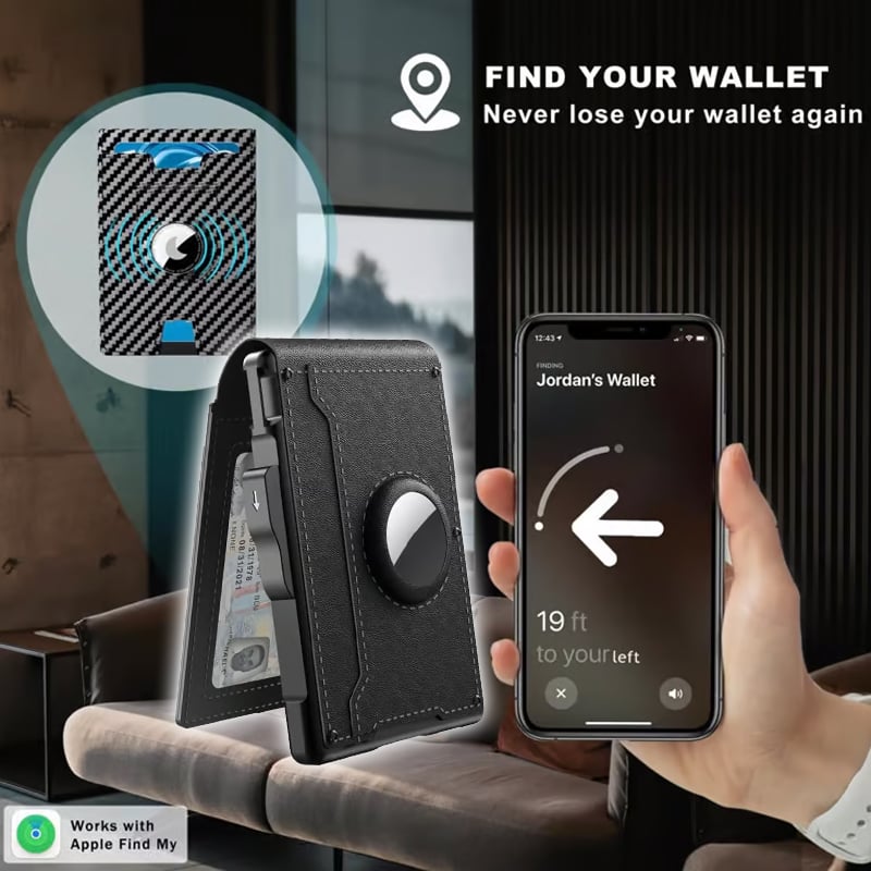 Olvoria | Pop Up Aluminum Bag Money Clip Slim Leather Slots Credit Card Holder RFID Blocking Bifold Minimalist Wallet
