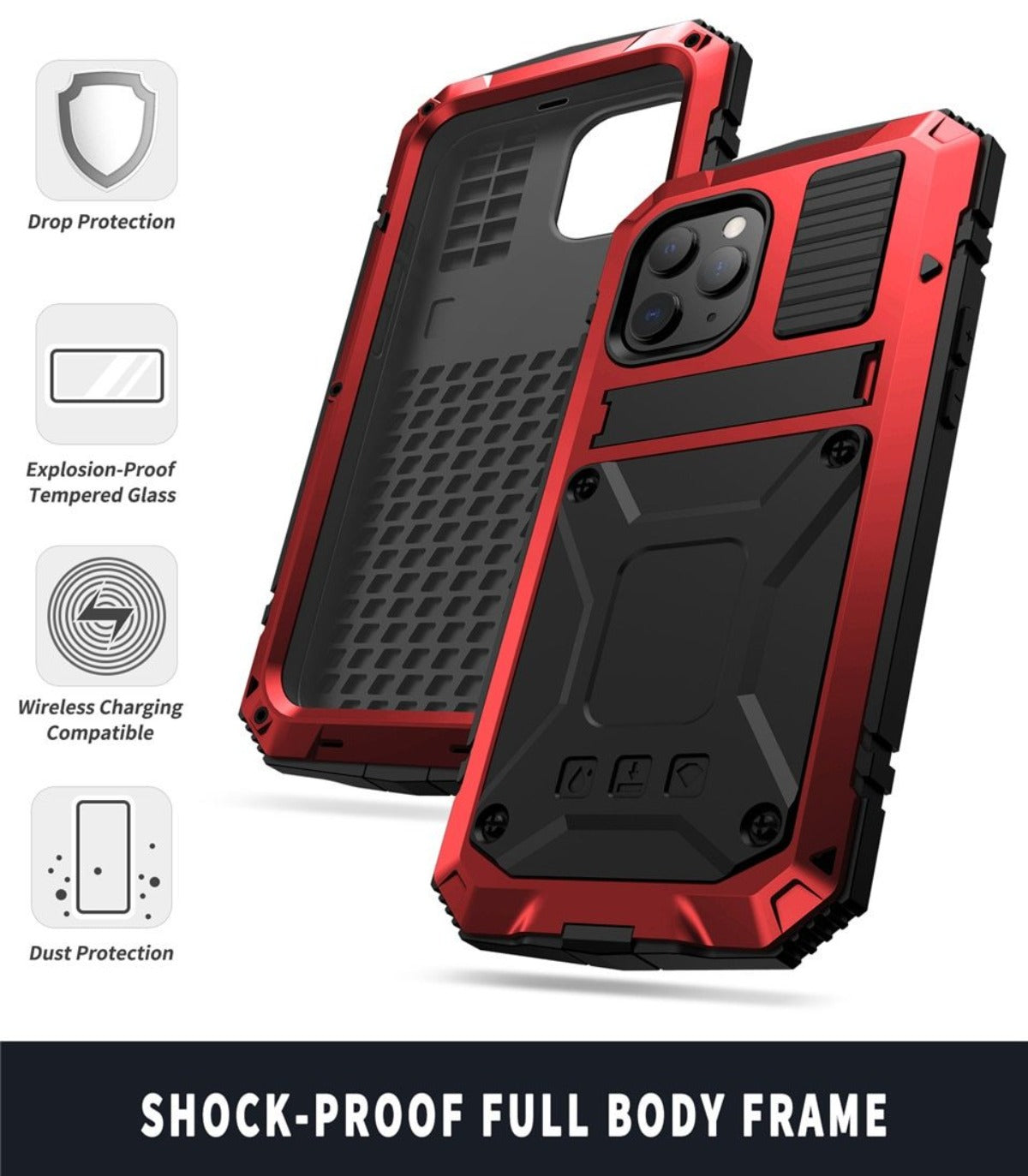 Olvoria | Protective Shockproof Tempered Glass Metal Case for iPhone