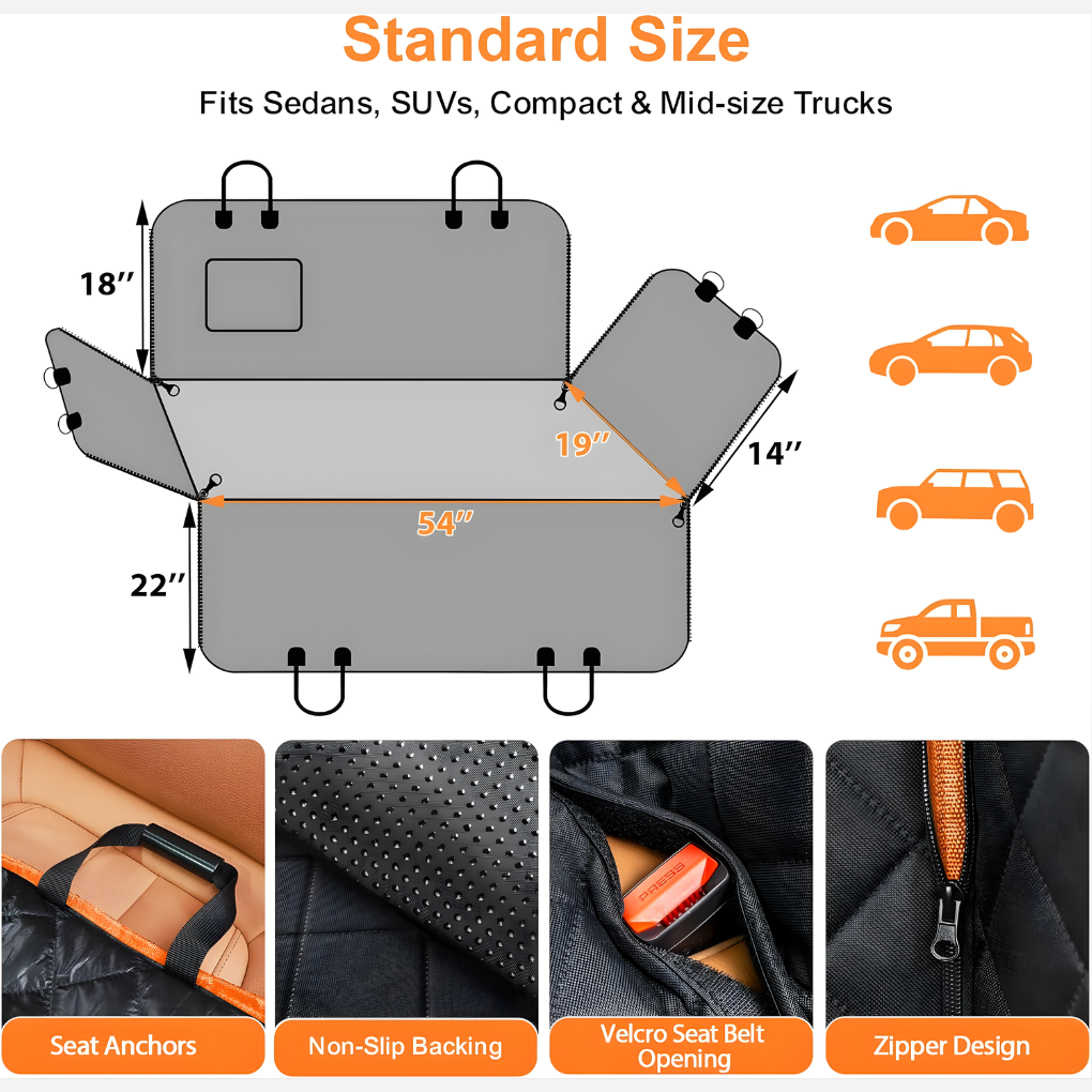 Olvoria | Quilted Dog Hammock Car Seat Cover