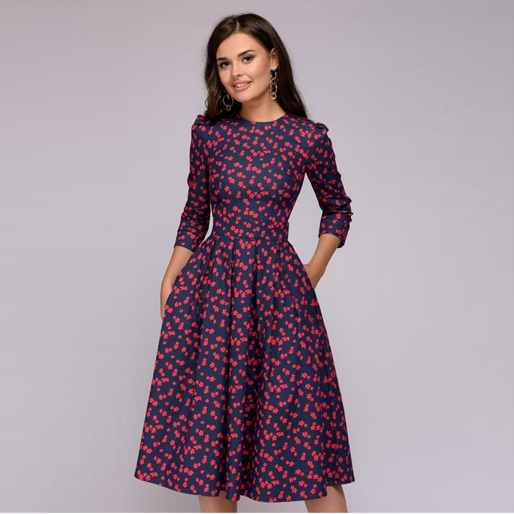 Olvoria - Retrozo Elegant, Mid-Length Dress