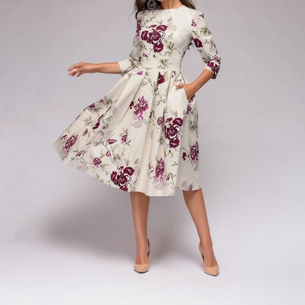 Olvoria - Retrozo Elegant, Mid-Length Dress