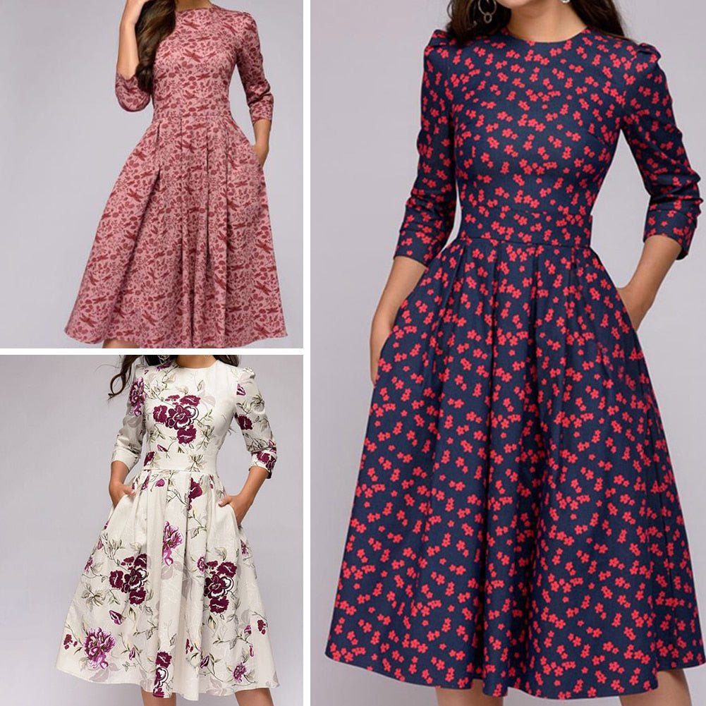 Olvoria - Retrozo Elegant, Mid-Length Dress