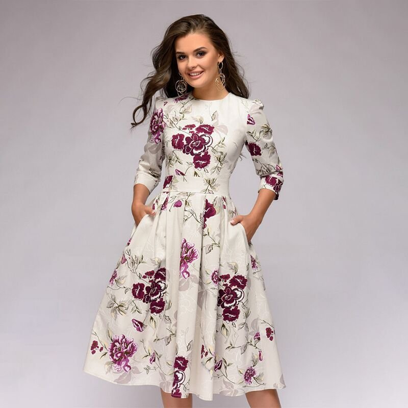Olvoria - Retrozo Elegant, Mid-Length Dress