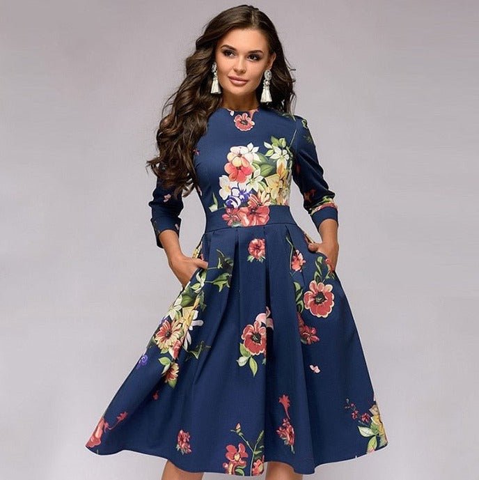 Olvoria - Retrozo Elegant, Mid-Length Dress