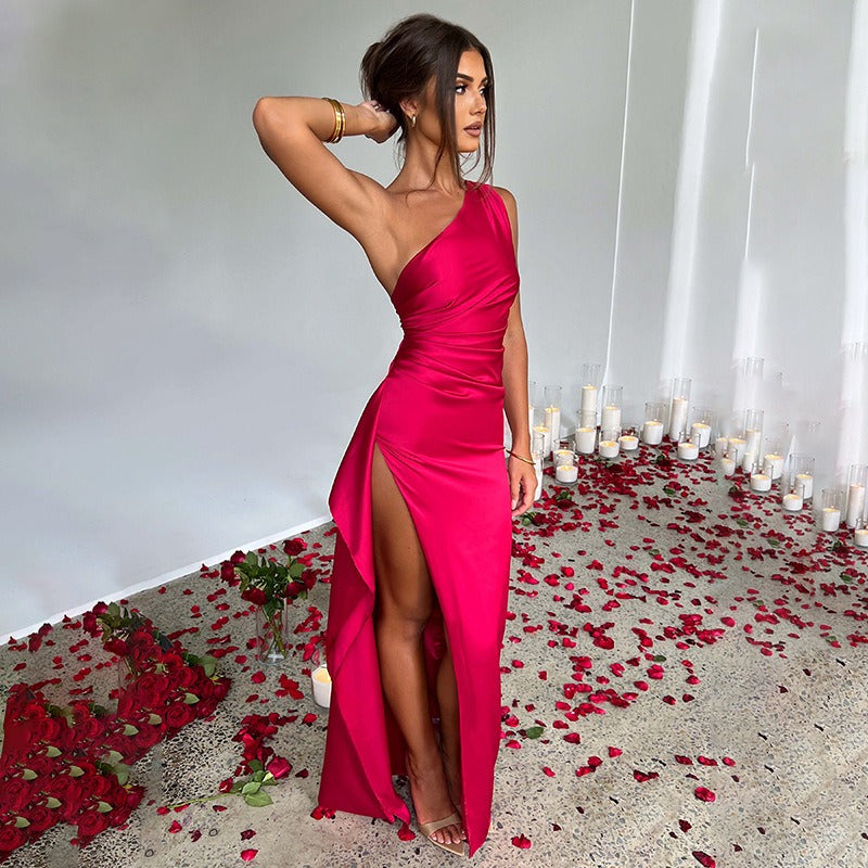 Olvoria Ruched One-Shoulder Maxi Dress