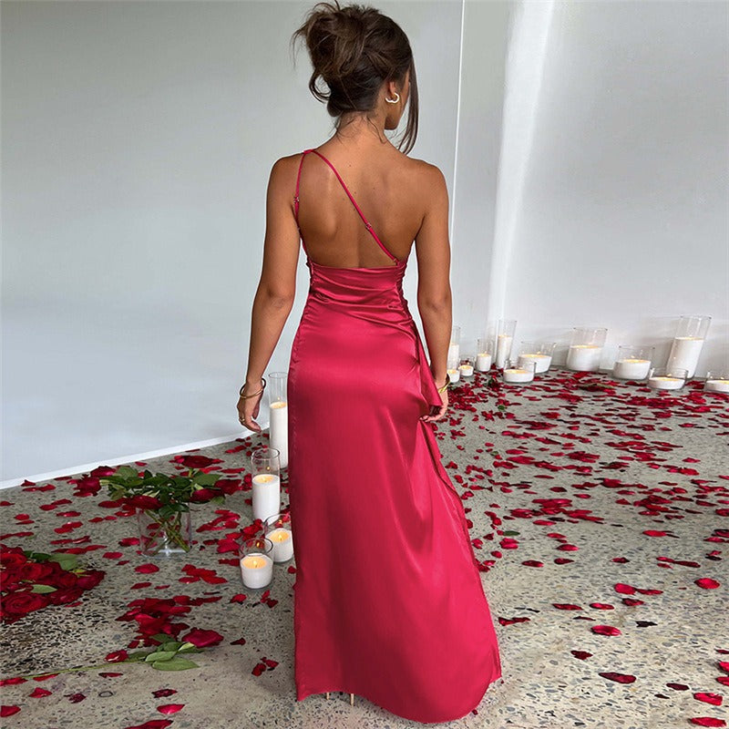 Olvoria Ruched One-Shoulder Maxi Dress
