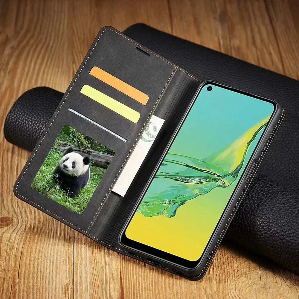 Olvoria | Samsung Case: Magnetic Leather Pouch for Stylish Protection