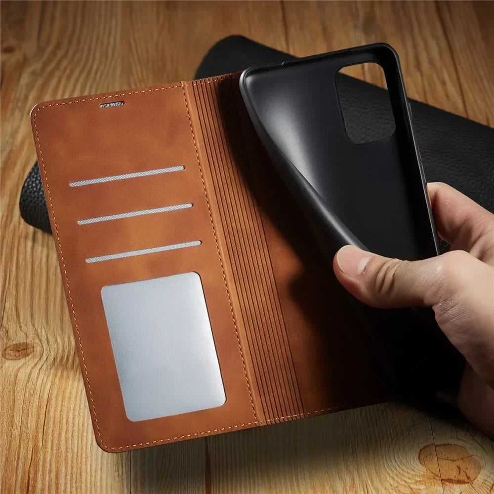 Olvoria | Samsung Case: Magnetic Leather Pouch for Stylish Protection