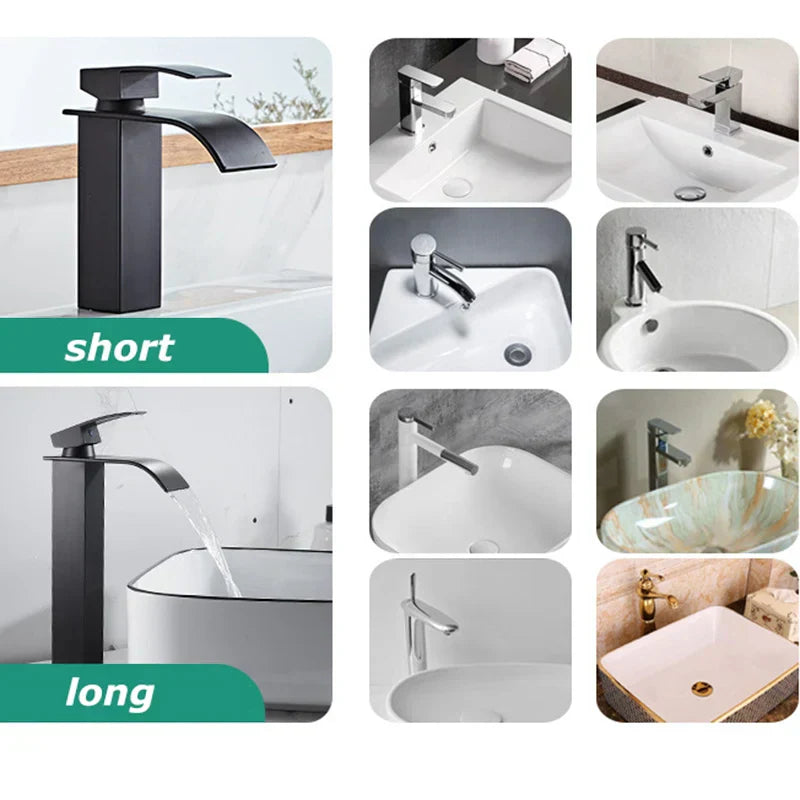 Olvoria Sink Mixer Aqualis Noir | Stainless Steel | Hot & Cold Water | For Bathroom & Guest Toilet