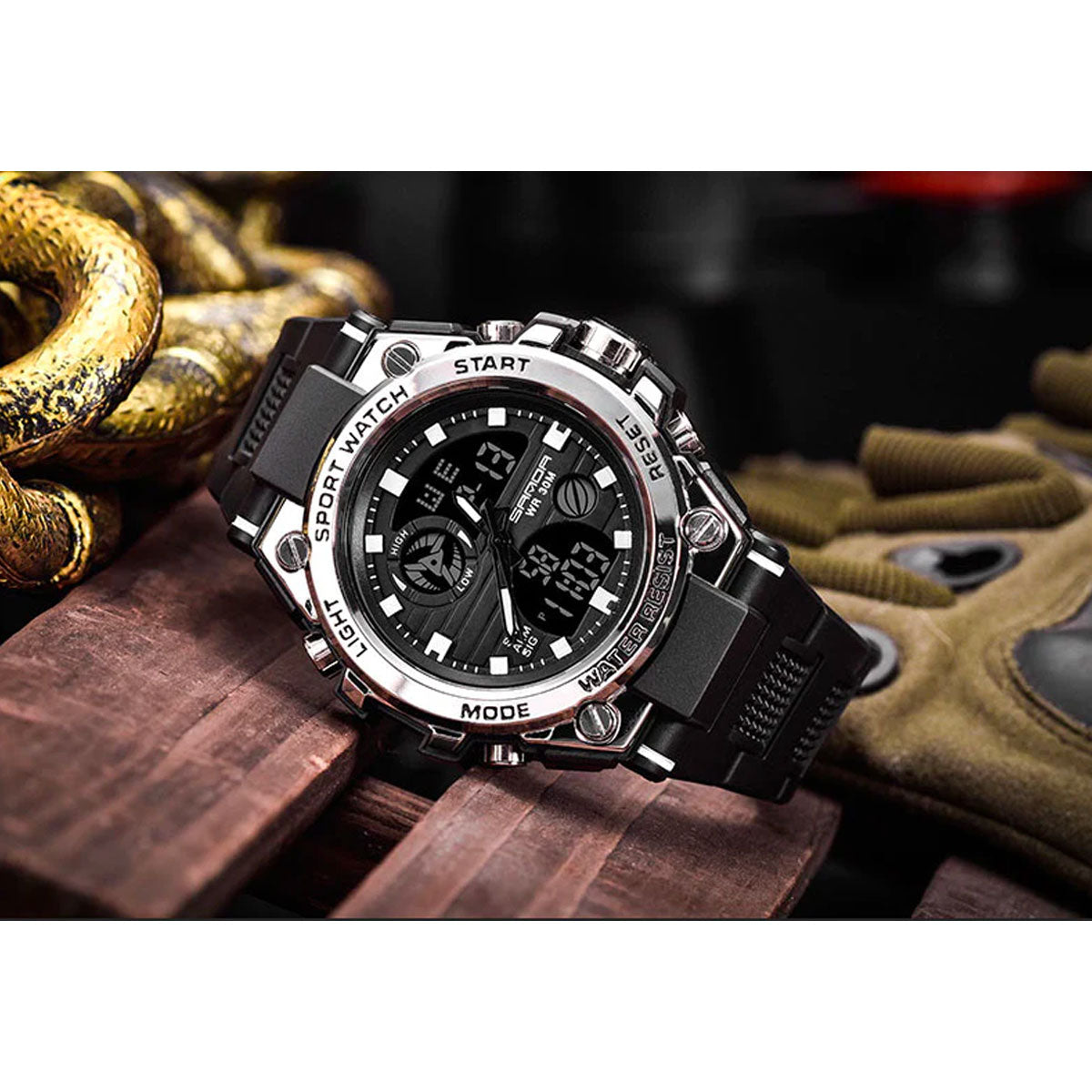 Olvoria | TitanGuard Military Men's Watch – Rugged Multifunctional Analog & Digital Timepiece