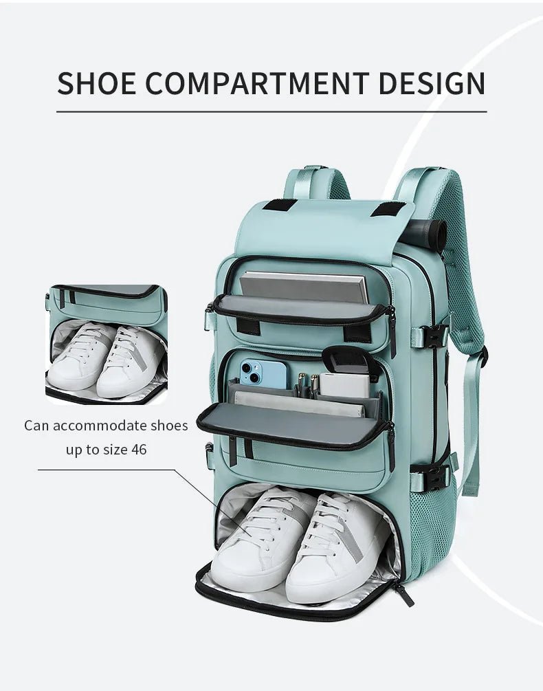 Olvoria | TRAVELMAX Pack – Waterproof Travel Backpack with USB Port, Shoe Compartment & Anti-Theft Pocket