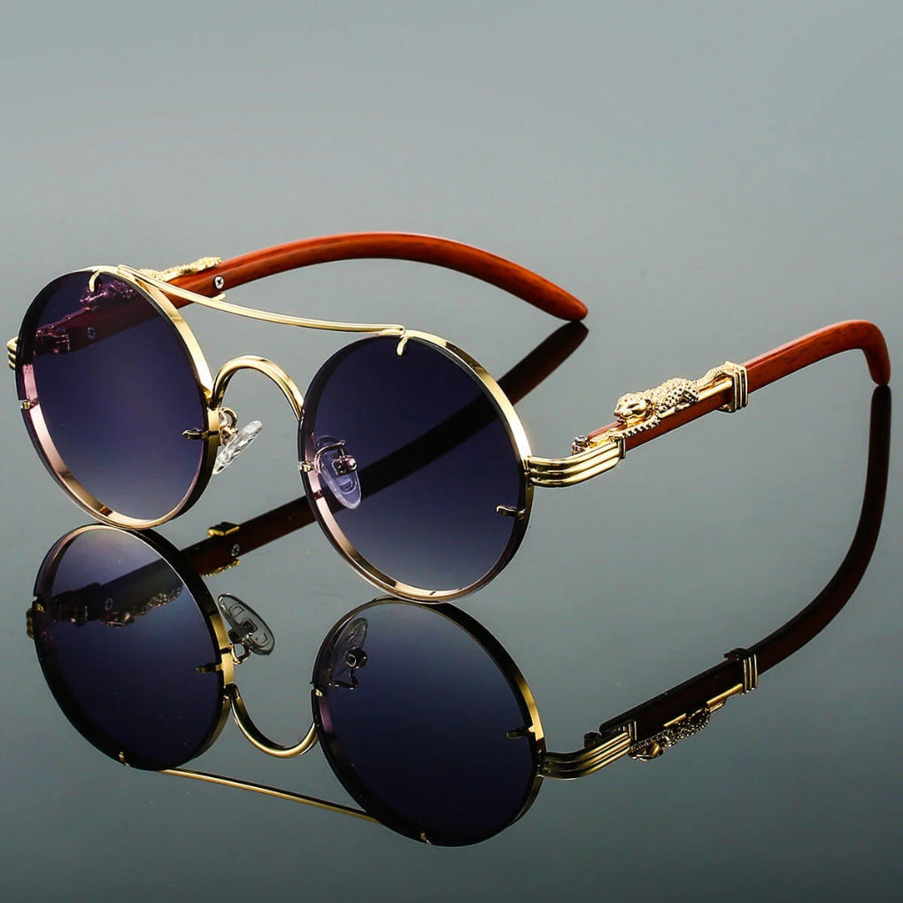 Olvoria | Unisex Round Sunglasses with Double Bridge and Vintage Detail